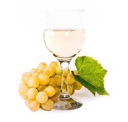 wineglass with white wine and grape