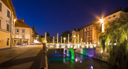 Shoemakers' bridge  and medieval houses in Ljubljana