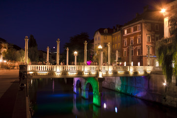 Shoemakers' bridge  and medieval houses in Ljubljana