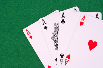 playing cards on green background