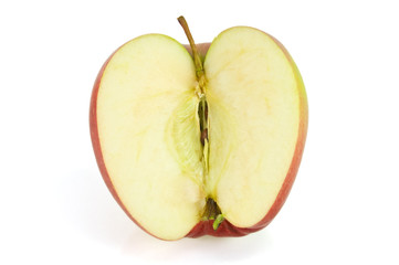 half of Red apple isolated on white