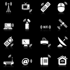 Wireless technology icons - black series