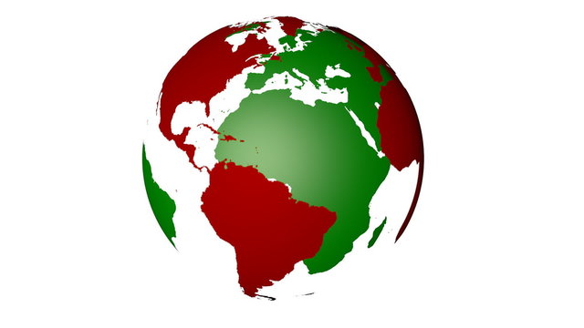 Red and green world map spinning