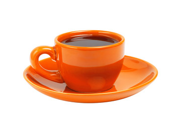 Orange coffee cup isolated on white background