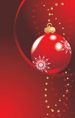 Red ball with Christmas tinsel. Background for card
