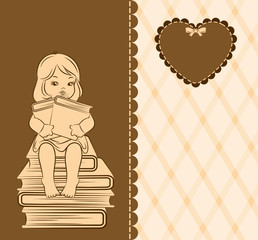 Vintage cartoon little girl with book