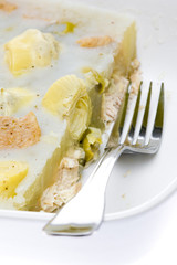 aspic with chicken meat and artichokes