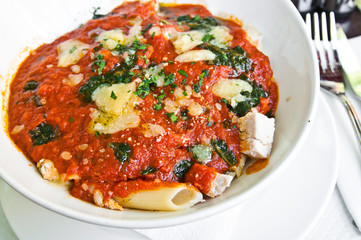 Italian meat sauce noodles on the table