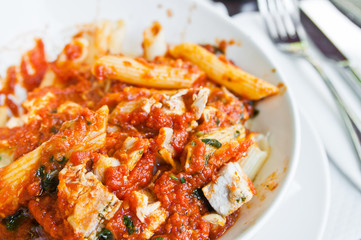 Italian meat sauce noodles on the table