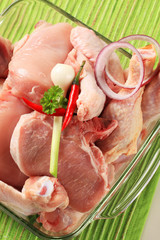 Raw chicken and pork meat