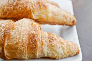 fresh croissant on table ,Delicious!