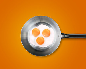 Three Fried eggs in a frying pan
