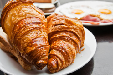 fresh croissant on table ,Delicious!