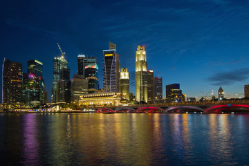 Fototapeta na wymiar Singapore River Waterfront Skyline at Blue Hour