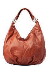 Brown female handbag over white