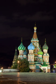 Intercession Cathedral at   in night. Moscow
