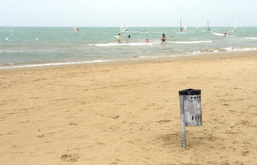 trash can at the sunny beach