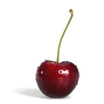 red cherry with dewdrops