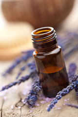 essential oil and lavender flowers