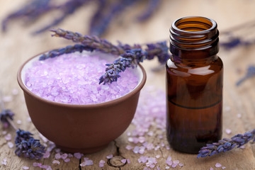 Obraz na płótnie Canvas herbal lavender salt and essential oil