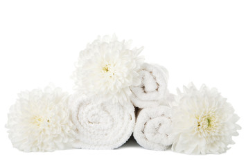 towels and flowers isolated