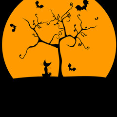Cute Halloween illustration with cat and bats