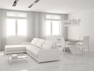 Modern interior of living-room and dining-room.