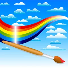 Poster Penseel op wolken en regenboog © VectorShots