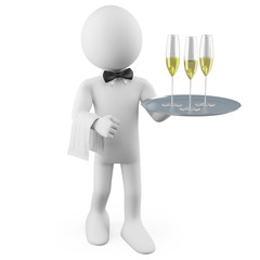 Waiter with a tray with three glasses of champagne