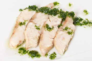 sturgeon with spinach sauce