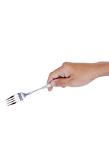 hand holding a fork
