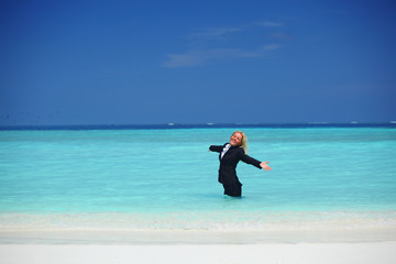 business woman in ocean