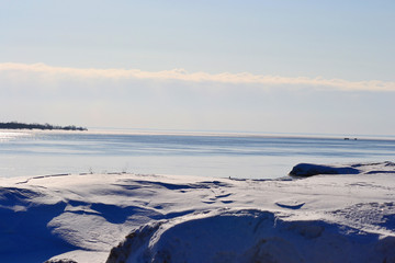 View of Svir river at winter
