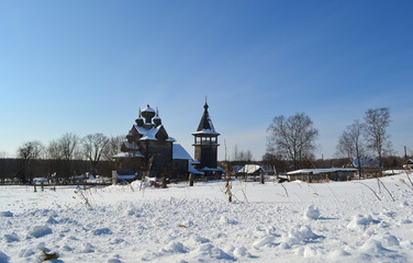 Winter landscape with orthodox church