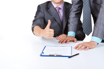 business people holding hand with thumbs up gesture