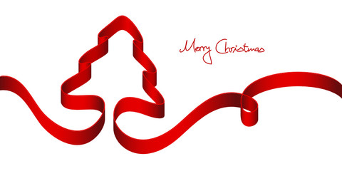 Xmas Card Red Ribbon Xmas Tree