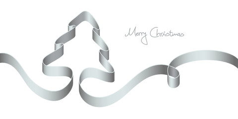 Xmas Card Silver Ribbon Xmas Tree