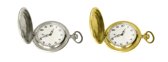 Silver and gold old pocket watches