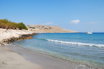 Pondamos beach, Halki island, Greece