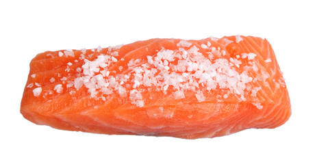 Fresh slice of salmon with sea salt