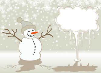 Christmas card with snowman and blank board