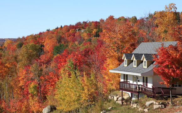 Fototapeta Villa in autumn, Mont Tremblant, Quebec, Canada