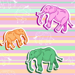 Fototapeta premium Seamless elephant pattern on pink stripped wallpaper