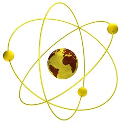 Atom symbol with a globe