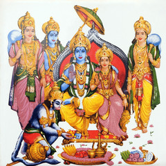 hindu deity Hanuman and Lord Rama - obrazy, fototapety, plakaty