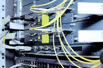 Telecommunication equipment in a datacenter.