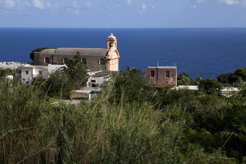 Fototapeta na wymiar Stone church on island Salina