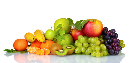 Fototapeta na wymiar Ripe juicy fruits isolated on white