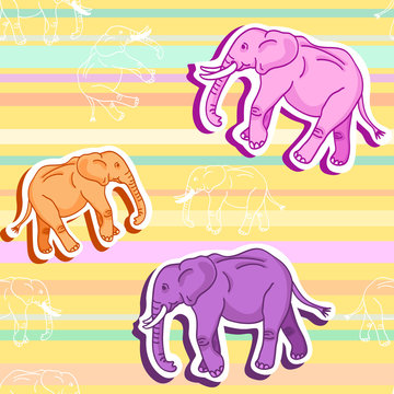 Seamless elephant pattern over yellow
