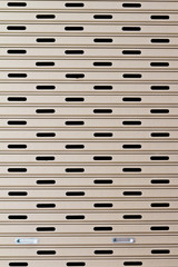 Walls, doors, stainless steel and squares.